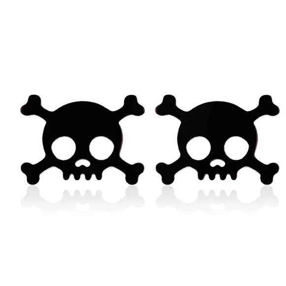 BLACK Skull Stainless Steel Stud Earrings with Gift Bag - Picture 1 of 4